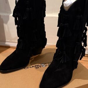 Charlotte Stone Midnight Tassel Heeled Boots/ size 6 / never been worn